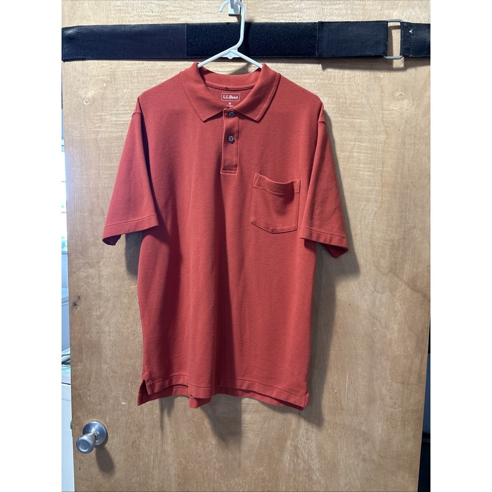 LL Bean Mens Pima Cotton Polo Shirt Short Sleeve Coral Red Pocket Med Reg ODTH9